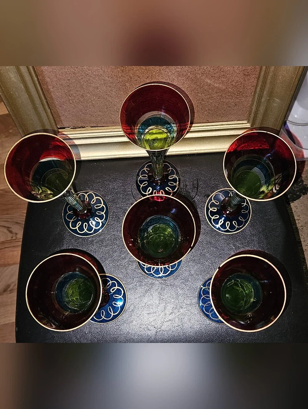 Vintage Pier 1 Set of 6 Hand Painted Colorful Champaign Glasses